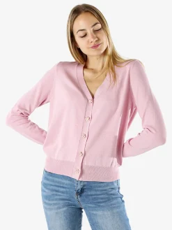 Solada Cardigan donna con bottoni eleganti a fiore - rosa