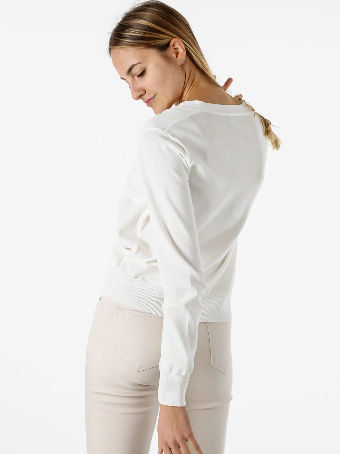 Solada Cardigan donna con bottoni eleganti a fiore - bianco