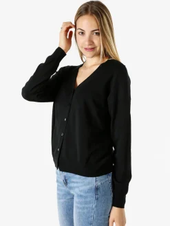 Solada Cardigan donna in maglia con inserti jeans - panna