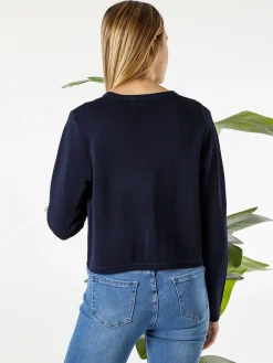 Solada Cardigan donna in maglia con gancino di chiusura - blu scuro