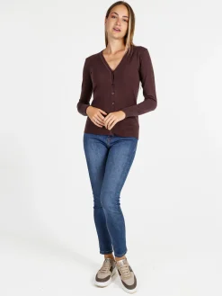 Solada Cardigan donna in maglia con bottoni - moro