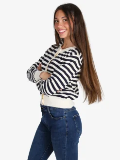 Solada Cardigan donna in maglia a righe - panna