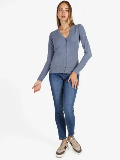 Solada Cardigan donna in maglia con bottoni - jeans