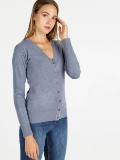 Solada Cardigan donna in maglia con bottoni - jeans