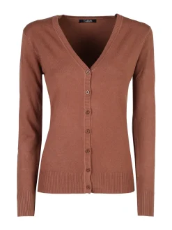 Solada Cardigan donna in maglia con bottoni - cuoio