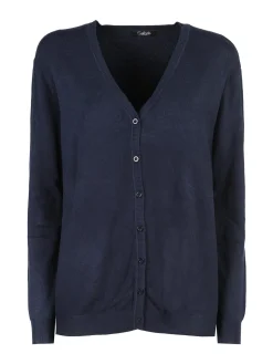 Solada Cardigan donna in maglia con bottoni - blu scuro