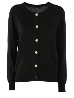 Solada Cardigan donna in maglia con bottoni gioiello - nero