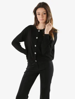 Solada Cardigan donna in maglia con bottoni gioiello - nero