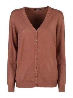 Solada Cardigan donna in maglia con bottoni - cuoio