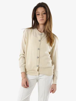 Solada Cardigan donna in maglia con bottoni gioiello - beige