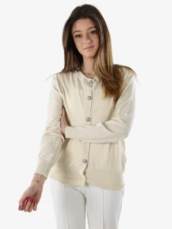 Solada Cardigan donna in maglia con bottoni gioiello - beige