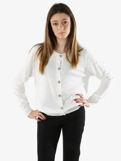 Solada Cardigan donna in maglia con bottoni gioiello - bianco