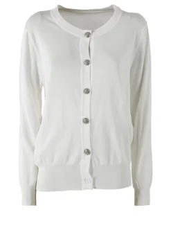 Solada Cardigan donna in maglia con bottoni gioiello - bianco