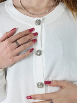 Solada Cardigan donna in maglia con bottoni gioiello - bianco