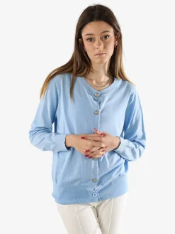 Solada Cardigan donna in maglia con bottoni gioiello - azzurro