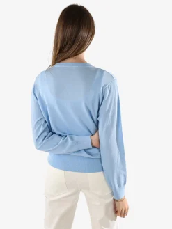 Solada Cardigan donna in maglia con bottoni gioiello - azzurro