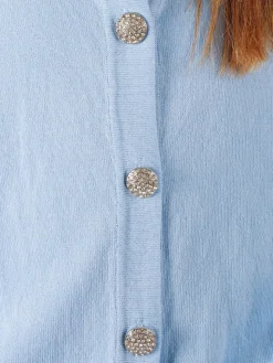 Solada Cardigan donna in maglia con bottoni gioiello - azzurro