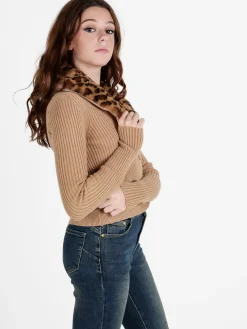 Solada Cardigan donna in maglia con colletto animalier in pelliccia sintetica