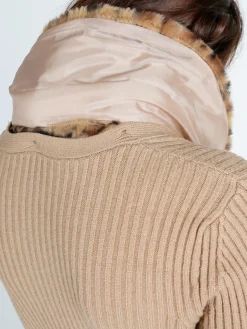 Solada Cardigan donna in maglia con colletto animalier in pelliccia sintetica