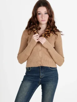 Solada Cardigan donna in maglia con colletto animalier in pelliccia sintetica