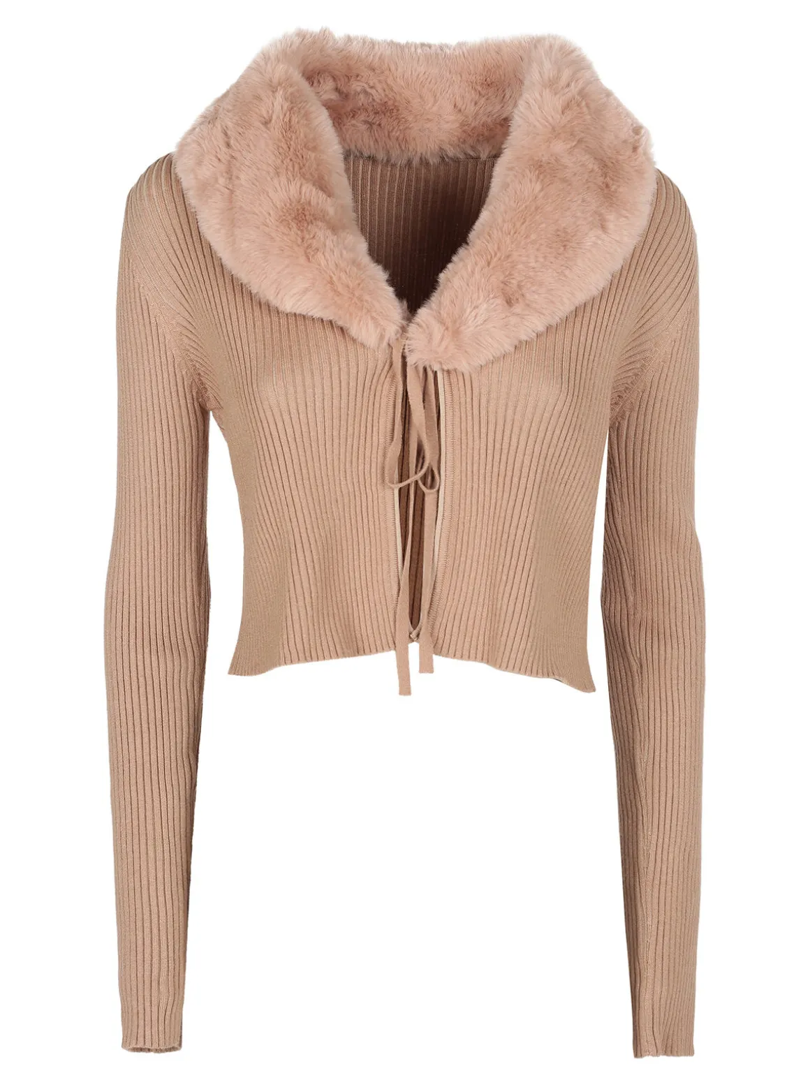 Solada Cardigan donna in maglia a costine con scollo in pelliccia sintetica