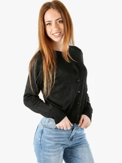 Solada Cardigan donna lurex con bottoni - nero
