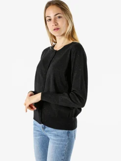 Solada Cardigan donna lurex in maglia con bottoni - nero