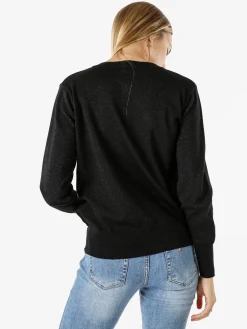 Solada Cardigan donna lurex in maglia con bottoni - nero