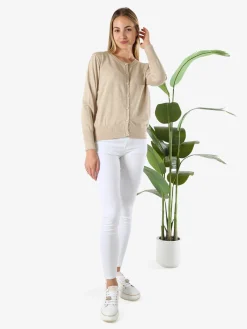 Solada Cardigan donna lurex in maglia con bottoni - beige