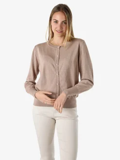 Solada Cardigan donna lurex in maglia con bottoni - cammello