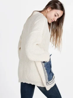 Solada Cardigan donna ovesize in maglia con tasche in jeans