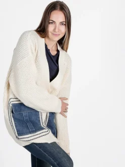 Solada Cardigan donna ovesize in maglia con tasche in jeans