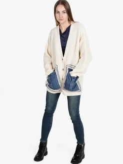 Solada Cardigan donna ovesize in maglia con tasche in jeans