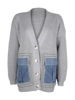 Solada Cardigan donna ovesize in maglia con tasche in jeans