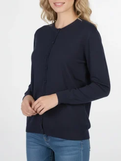 Solada Cardigan girocollo da donna in maglia - blu scuro