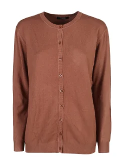 Solada Cardigan girocollo da donna in maglia - cuoio