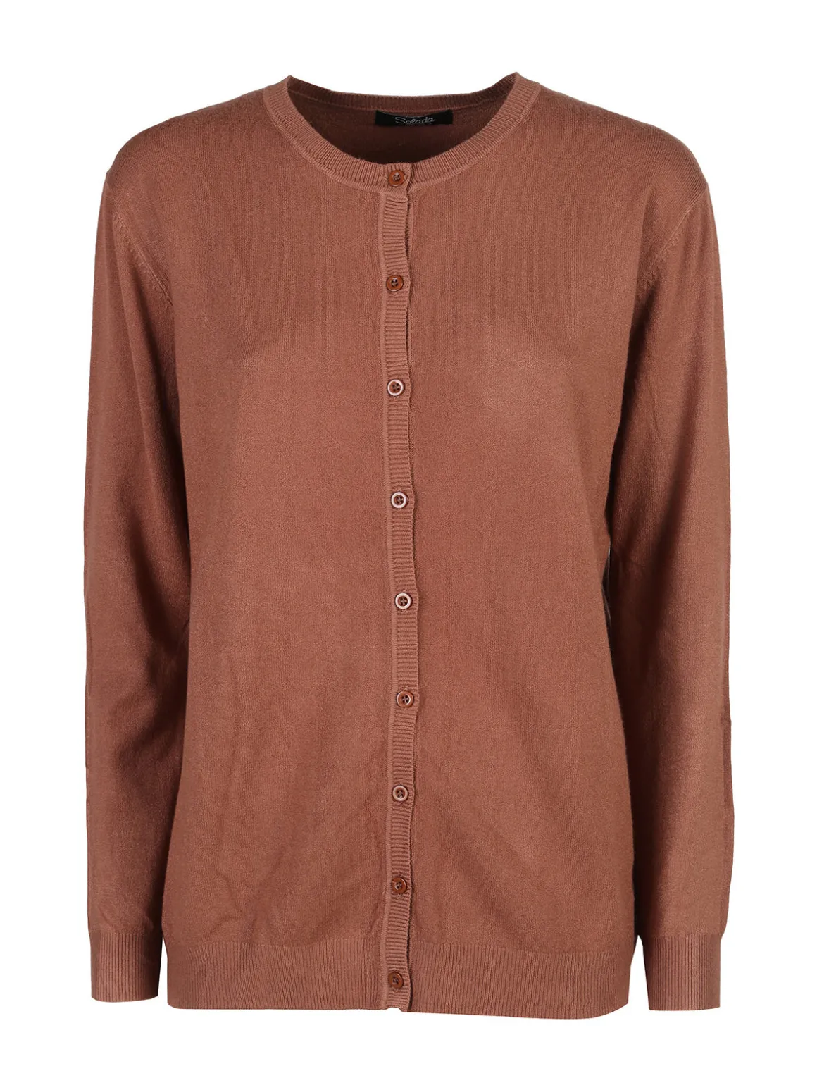 Solada Cardigan girocollo da donna in maglia - cuoio