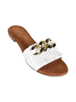 Solada Ciabatte in pelle donna con nappine