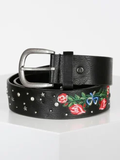 Solada Cintura in pelle con ricami e strass
