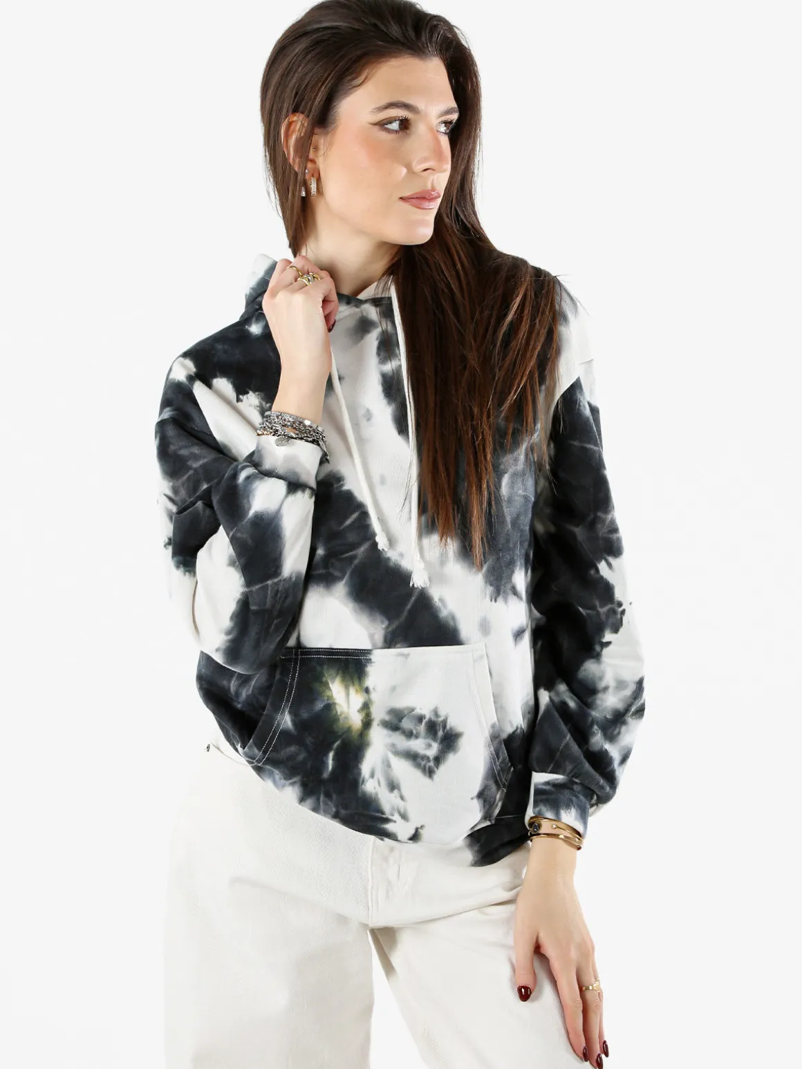 Solada Felpa colorata da donna oversize con cappuccio - nero