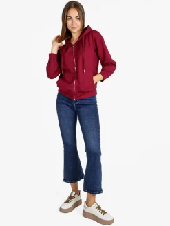 Solada Felpa donna con cappuccio e zip - bordeaux