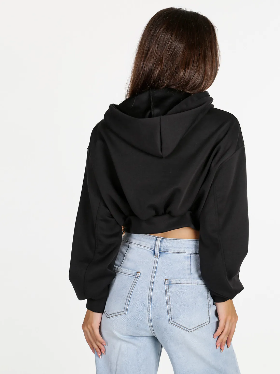 Solada Felpa donna cropped oversize con cappuccio - nero