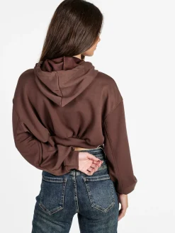 Solada Felpa donna cropped oversize con cappuccio - moro
