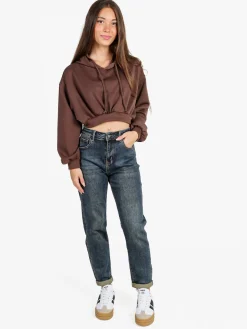 Solada Felpa donna cropped oversize con cappuccio - moro