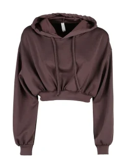 Solada Felpa donna cropped oversize con cappuccio - moro