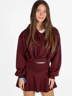 Solada Felpa donna cropped oversize con cappuccio - bordeaux
