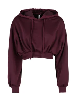 Solada Felpa donna cropped oversize con cappuccio - bordeaux