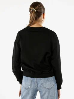 Solada Felpa donna girocollo con stampa cuori animalier - nero