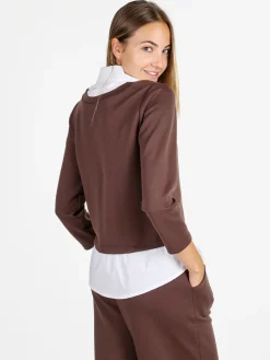 Solada Felpa donna girocollo con dettagli a camicia - moro