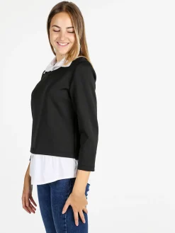 Solada Felpa donna girocollo con dettagli a camicia - nero